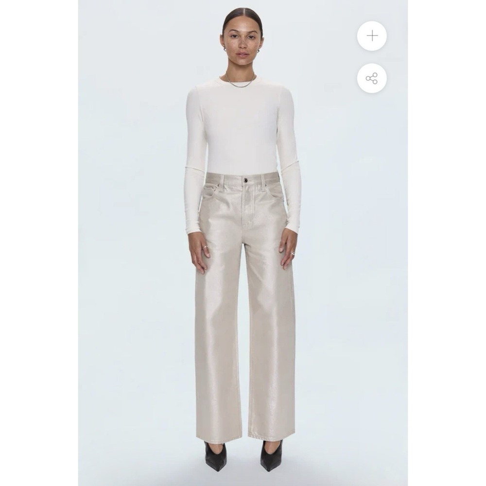 NWT Pistola Tate High Rise Bowed Wide Leg Jeans Metallic Champagne Luster 27